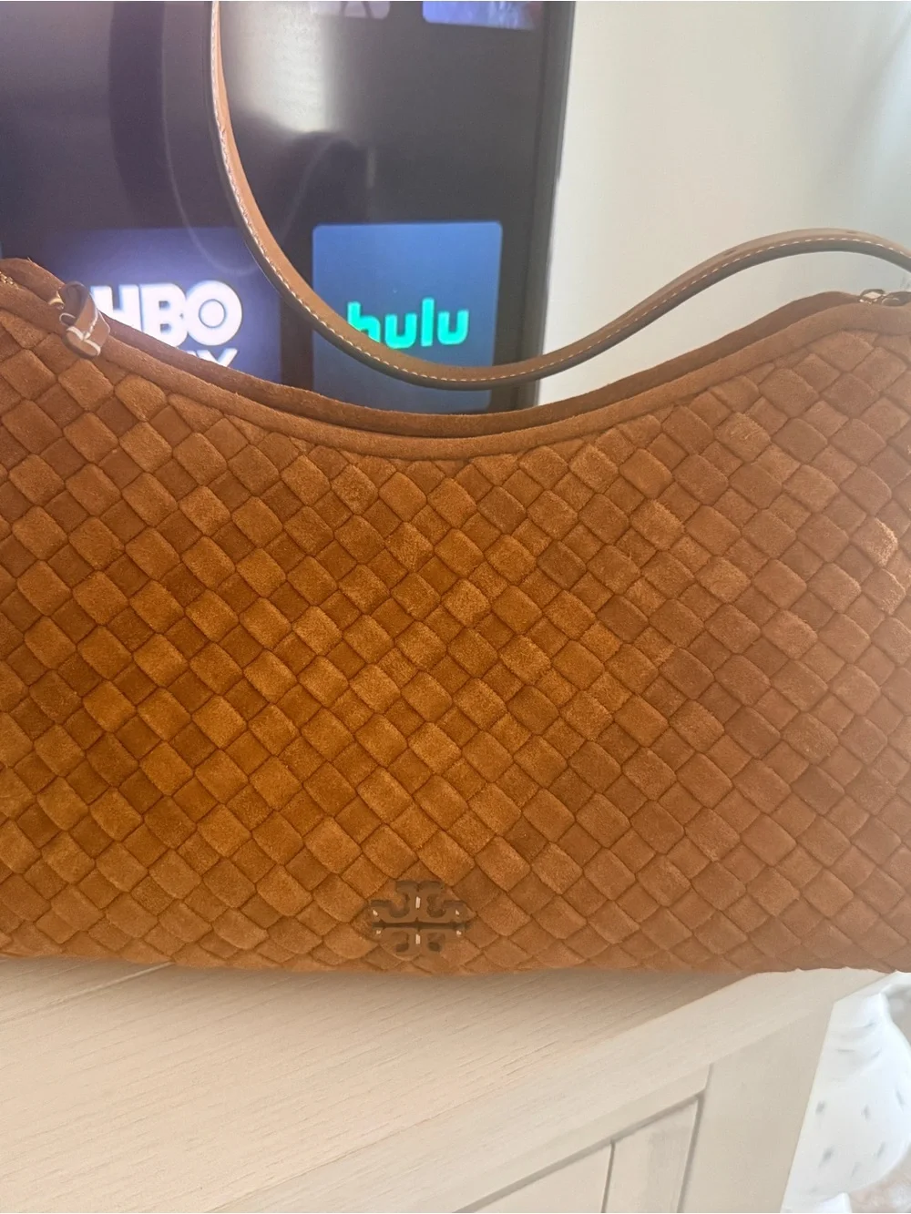 Tory Burch Woven Shoulder Bag in Chestnut Brown with Ivory Wallet